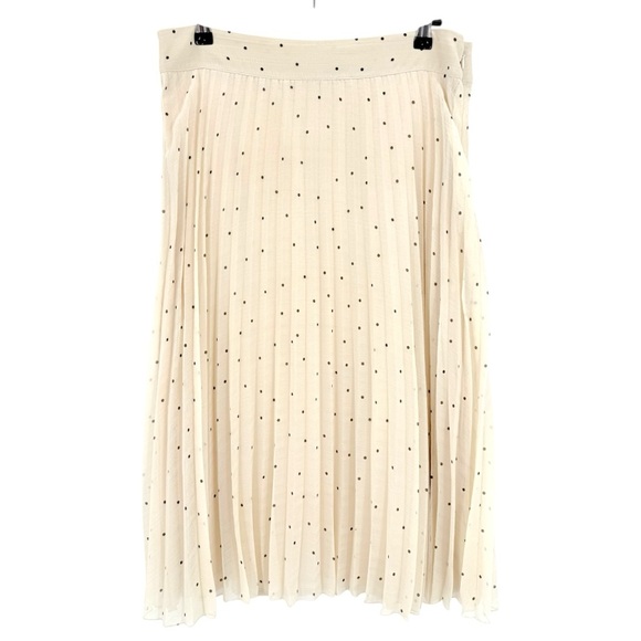 Sezane Pleated Crepe Dino Midi Skirt in Ecru Mini Black Polka Dot Size 42 US 10 - Picture 3 of 10